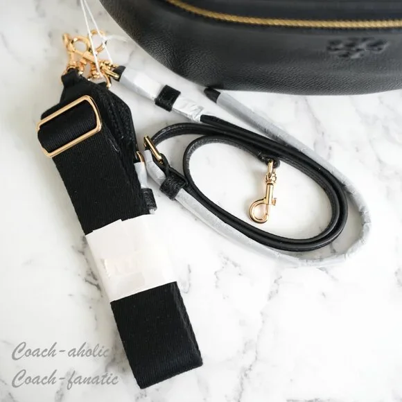 NWT Tory Burch Thea Black Pebbled Leather Belt Bag Fanny Pack 165917 - Picture 3 of 8